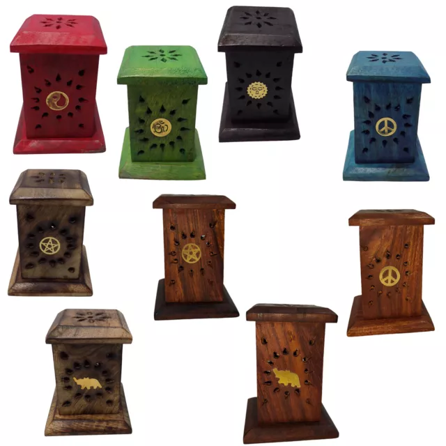 Wooden Hand Carved Incense Burner Cone Holder Tower 4 Inch Small Cone Burners