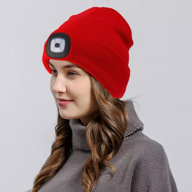 LED Beanie Hat With USB Rechargeable Battery Unisex Lamp High Head Light I4N6