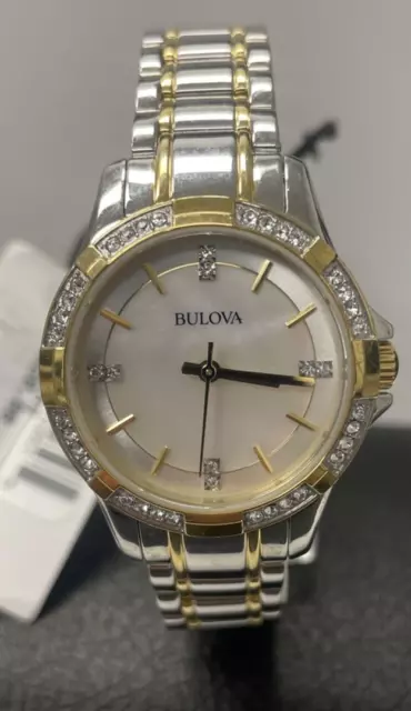 Bulova Women's 98L203 Quartz Crystal Accents Gold Two Tone Bracelet 30mm Watch