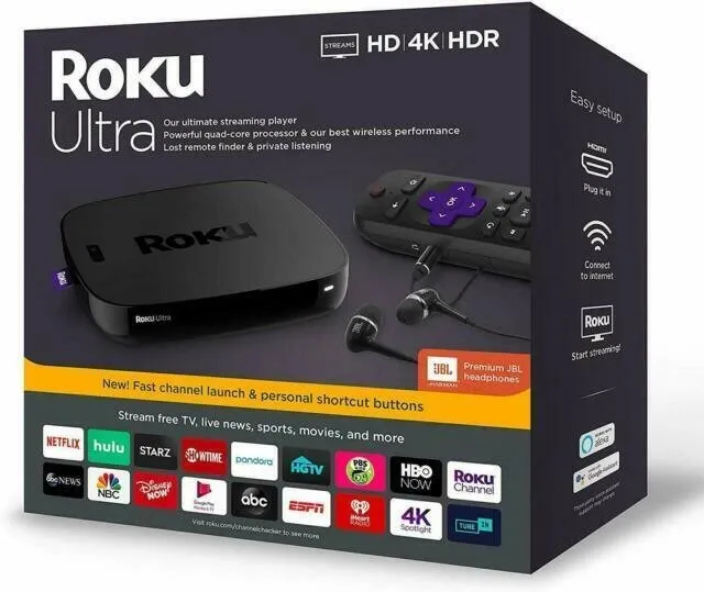 Roku Ultra|Streaming Media Player 4K/HD/HDR with JBL Headphones 4670R-- 2019
