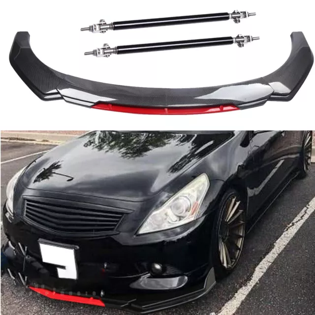 For Infiniti G37 G35 Sedan Front Bumper Lip Spoiler Splitter Strut Carbon Fiber