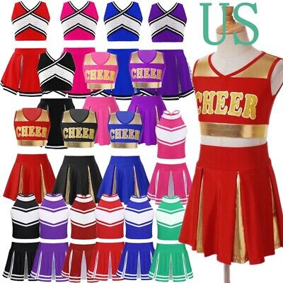US Girls Cheerleading Uniform Costume Outfits Tank Tops Pleated Mini Skirt Set