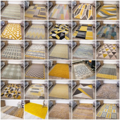 The Rug House Milan Tappeto con Motivo Patchwork a Quadri nei Colori Ocra Giallo Mostarda Grigio Beige per Salotto Tradizionale 