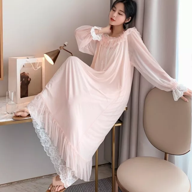 Femme Chemise de Nuit Nightgown Pyjama Dentelle Ruche Desseré Coton Mignon  Rétro