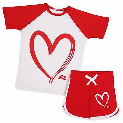 Kids Short Set Girls Red Raglan Style Sleeve T shirt 2 Piece Summer Outfits