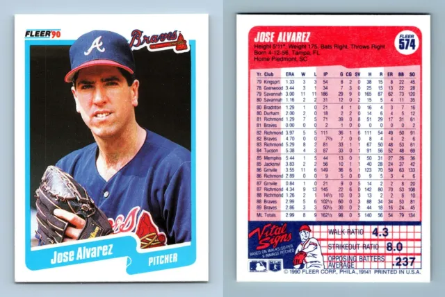 Jose Alvarez - Braves #574 Fleer 1990 Baseball Trading Card