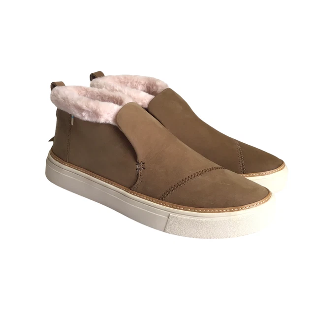 Scarpe slipone Toms Paxton donna 7 M in pelliccia sintetica resistenti all'acqua marroni in pelle NUOVE