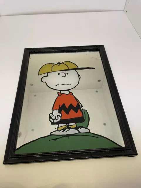 Vintage Snoopy Charlie Brown Peanuts Framed Mirror Retro Woodstock