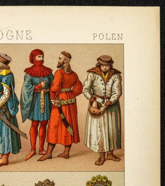 1890 - Mode, Kostüm & Portraits Von Könige Von Polen - Lithografie Antik 3