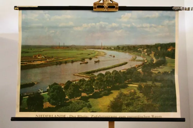 Schulwandkarte Rollkarte Lehrtafel Niederlande Rhein Straße zum europ. Raum