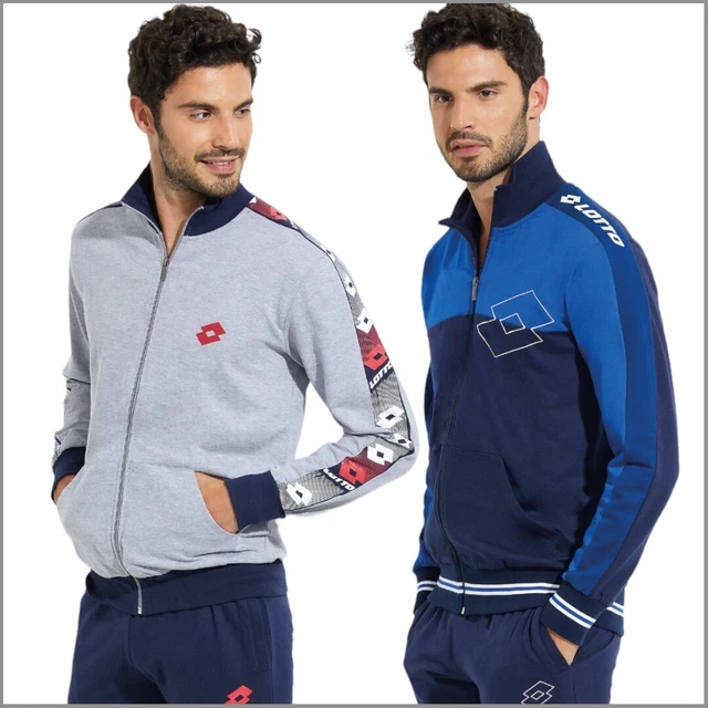 Tuta da uomo sportiva in cotone leggero felpa non garzata con zip tasche blu gri