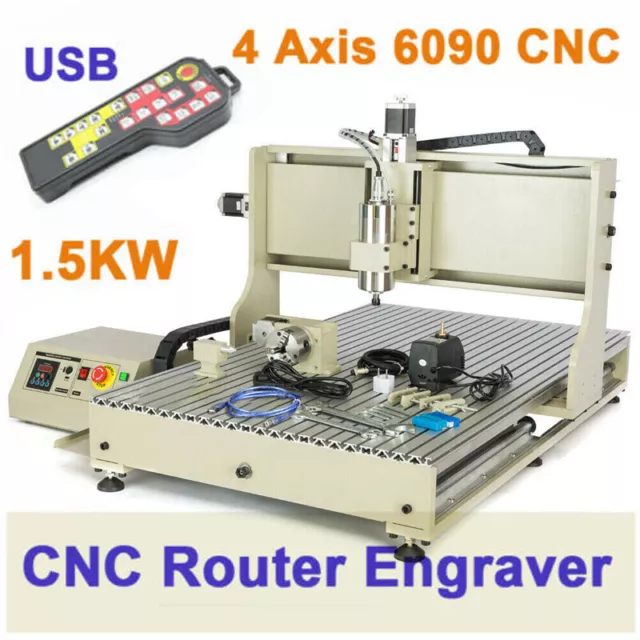 1500W VFD 4 Axis USB CNC 6090 Router Engraving Mill Drill Machine w/ Controller