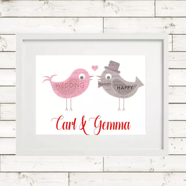 BIRDS DOVES NAMES Word Cloud Personalised Wedding Anniversary Present Engagement