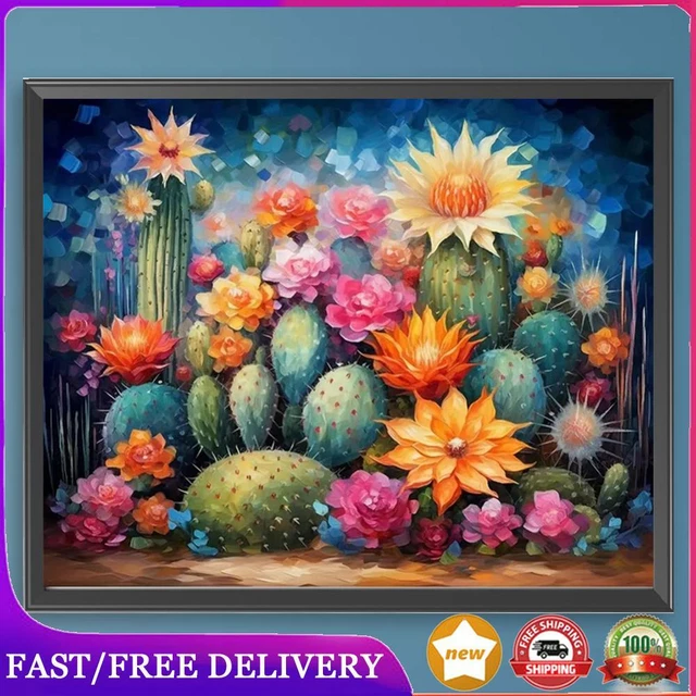 DIY Premium Paint By Numbers Kit Cactus Flower with Canvas and, Paint