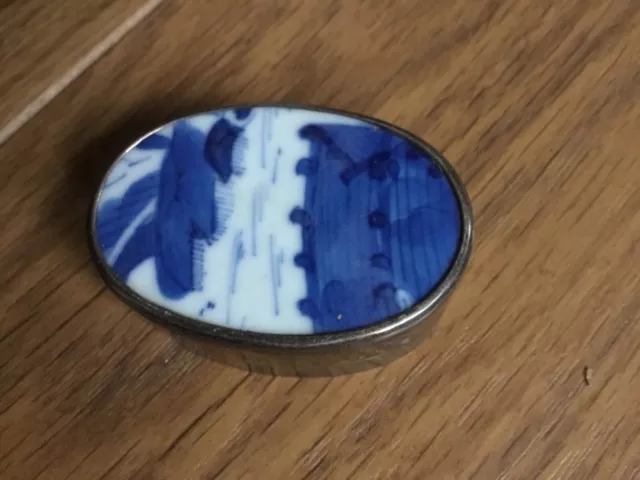 silver and enamel or ceramic pill box