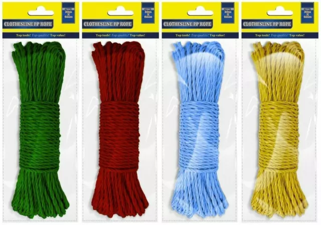 30m ClothesLine PP Washing Line Rope 3 Colours or Clothes Pegs (SOLD INDIVIDUAL)