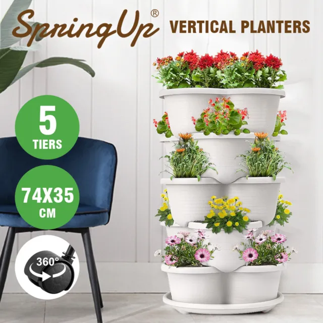 5 Tier Vertical Garden Strawberry Stackable Planters Herbs Petunias Pancy Labels