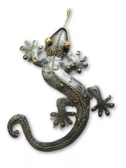 Metal Gecko Garden Ornament Geckos Lizard Wall Art Hanging - Single - Silver