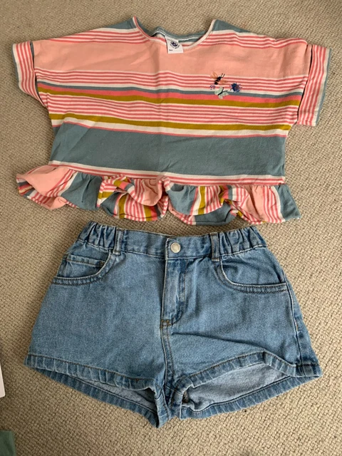 Zara Denim Shorts, Petit Bateau Stripey T Shirt, 4-5 yrs outfit set