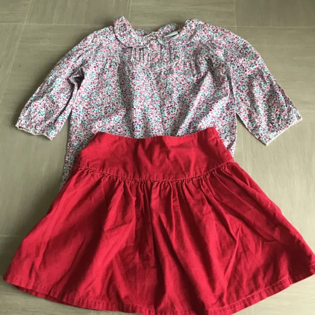 JOJO MAMAN BEBE AGE 4-5 SKIRT & TOP Red/Floral Pull On 3/4 Sleeve VGC