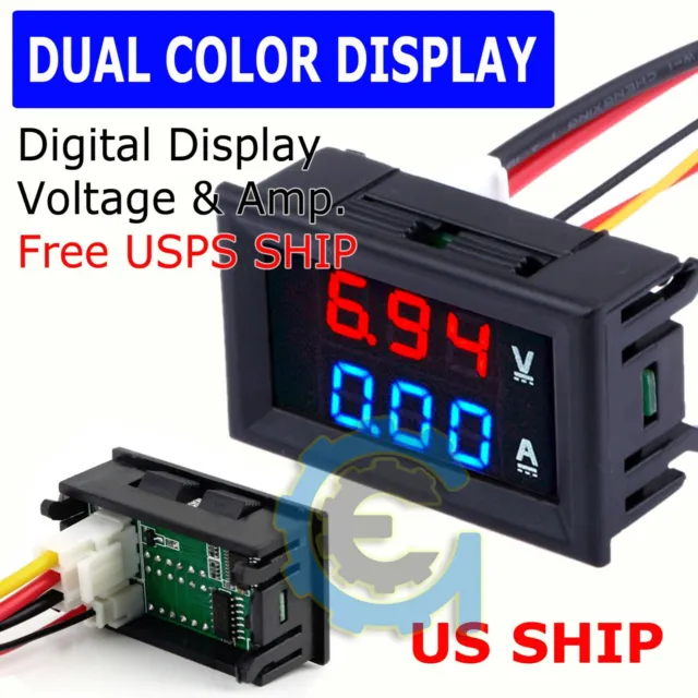 Mini DC 100V 10A Digital Voltmeter Ammeter Blue Red LED Volt Amp Meter Gauge US