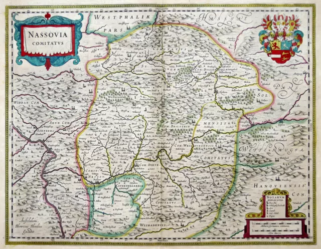 Nassau Grafschaft Original Kupferstich Landkarte Hondius 1638