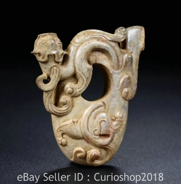 2.2" Chinese Natural Hetian Nephrite Jade Carving Dragon Pixiu Beast Pendant