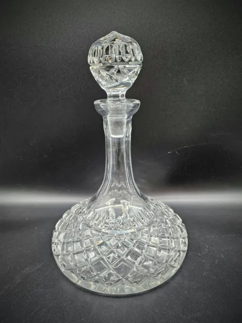 Heavy Cut Crystal Ships 10.5" Decanter With Matching Stopper Nautical Barware