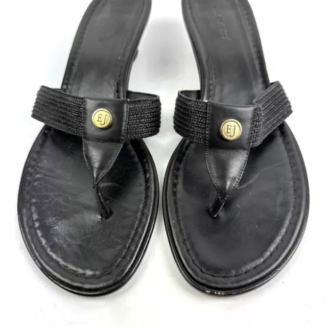 Eric Javits Sandal 9.5 Black Leather Kitten Heel Logo Thong Made in Italy 3