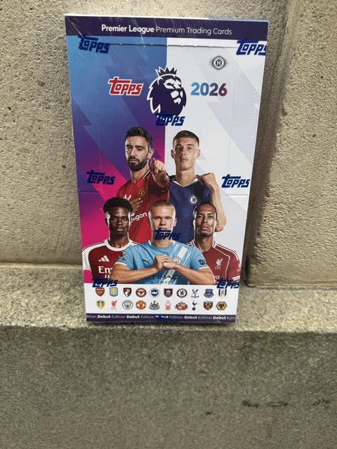 Topps Premier League Stickers 2026 boîte complète, 100 pochettes Topps Premier League Stickers 2026 boîte complète, 100 pochettes