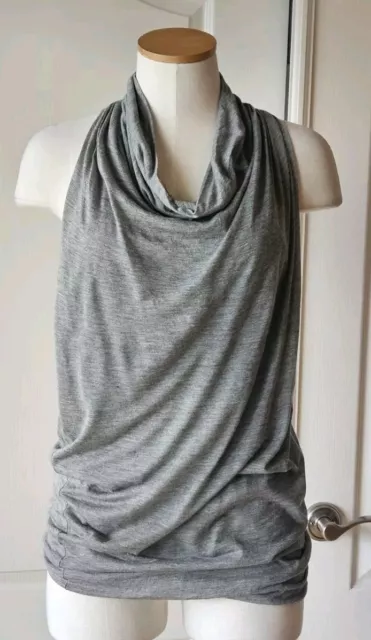 Helmut Lang Small Gray Drape Cowl Sleeveless Racerback Grey Top Modal Cashmere