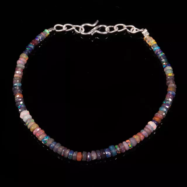 Natural Ethiopian Opal Bracelet, Black Opal Beads Multi Fire, Faceted Opal Beads