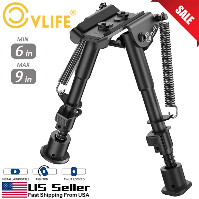 CVLIFE 6-9" Tactical Rifle Bipod No Need Mount Adapter Spring Return For Hunting