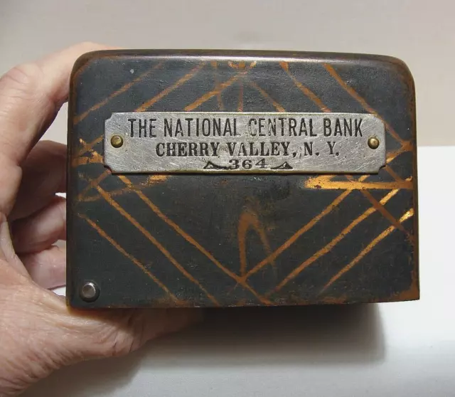 WORKS w KEY 1890s PROMO THE NATIONAL CENTRAL BANK CHERRY VALLEY, N.Y. COIN BANK 2