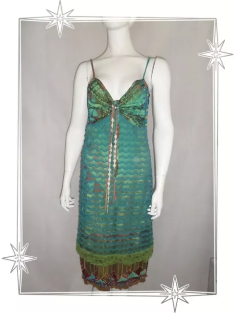 F - Robe Courte Fantaisie Bleu Vert Dentelle Daim  Save The Queen Taille L