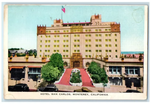 c1920 Hotel San Carlos Restaurant Building Steps Monterey California CA Postcard