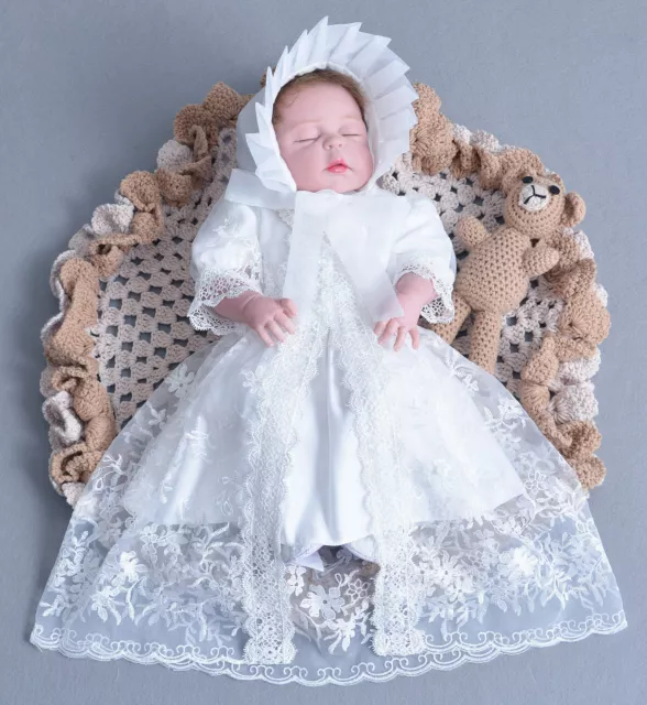 Girls White Lace Christening Gown Party Dress Cape Bonnet 0 3 6 12 18 24 Months