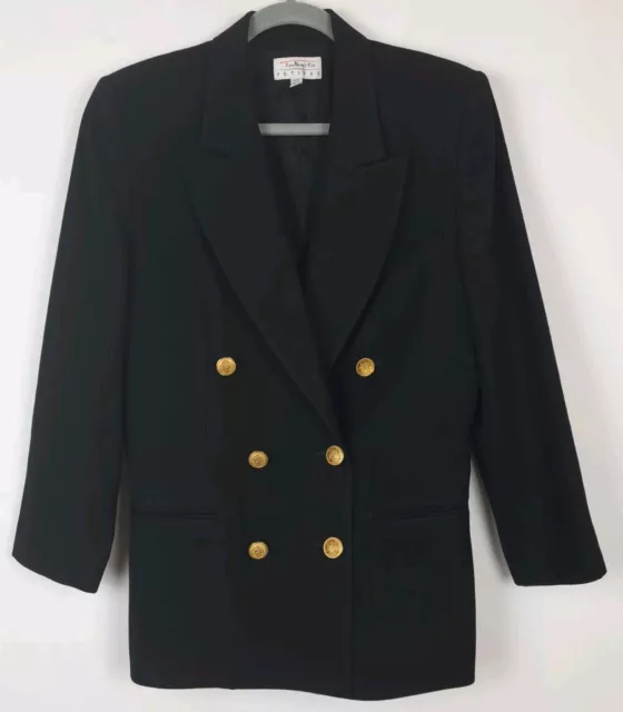 Vintage 90s Talbots Double Breasted 100% Wool Blazer Black Dark Academia Size 10