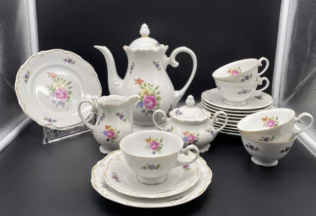 Reichenbach Porzellan Kaffeeservice 6 Personen Barock Blumendekor Rarität #6000