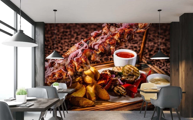 3D GRILL KEBAB Shop BBQ K067 Wallpaper Wall Mural Self-adhesive