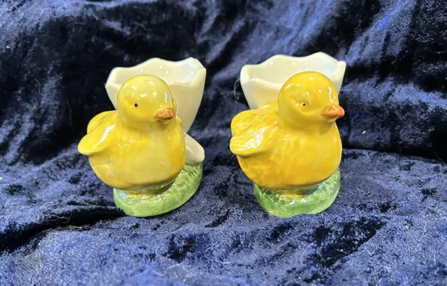 Bordallo Pinheiro Egg Cup Holder Hatching Chicks Easter Set Of 2 Made Portugal
