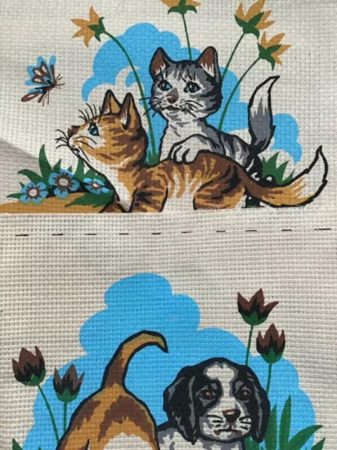 Kittens / Puppy's Double Weave Printed Embroidery Canvas. Vintage. New