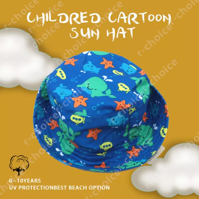 Children Boys Cartoon Bucket Hat Cotton Summer Beach Kids Baby Sun Cap Girls 50+