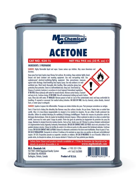 MG Chemicals 434-1L Acetone (Pure Grade) 32 fl oz Can