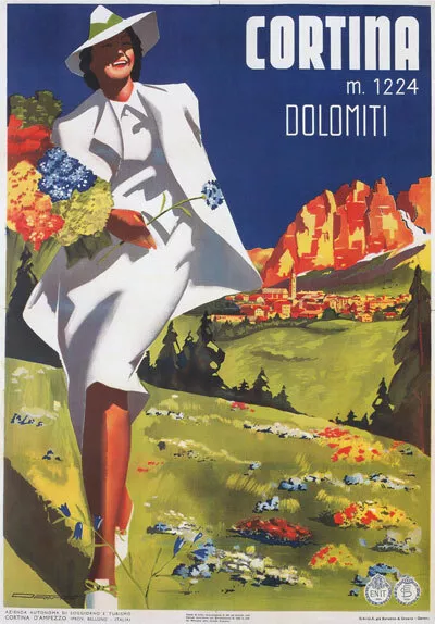 TV25 Vintage 1930's Italian Italy Cortina Dolomites Travel Poster A2 A3