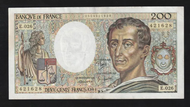 🇫🇷 France, 200 francs, 1984, P-155, XF++/AU  Banknote, * Montesquieu *