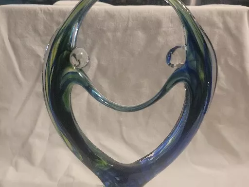 Diamond Star Corp. Murano Style Hand Blown Art Glass Two People Green/Blue