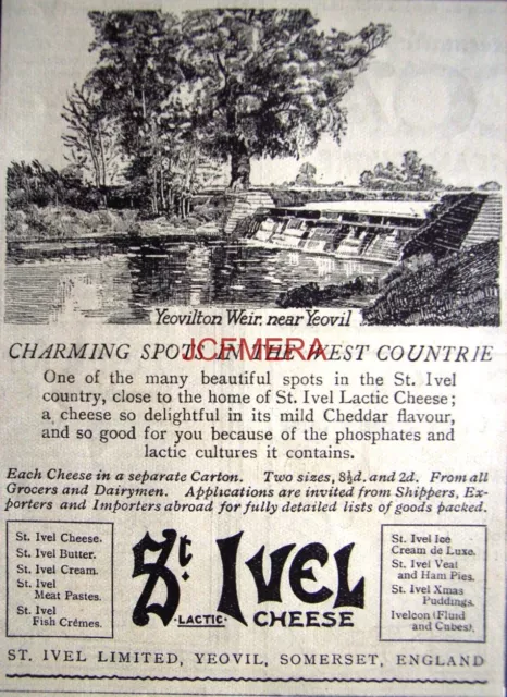 1926 St IVEL Cheese AD; Yeovilton Weir nr Yeovil - Original Small Print ADVERT