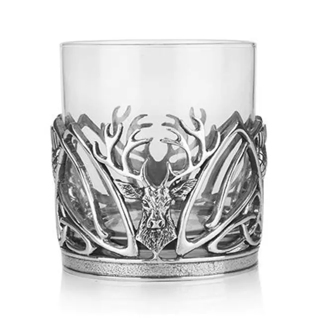 Pewter & Crystal Scottish Stag & ThistleGlass - Whisky Spirit Tumbler Birthday