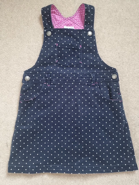 Jojo Maman Bebe blue polkadot pinafore dress age 3-4 years pink lining